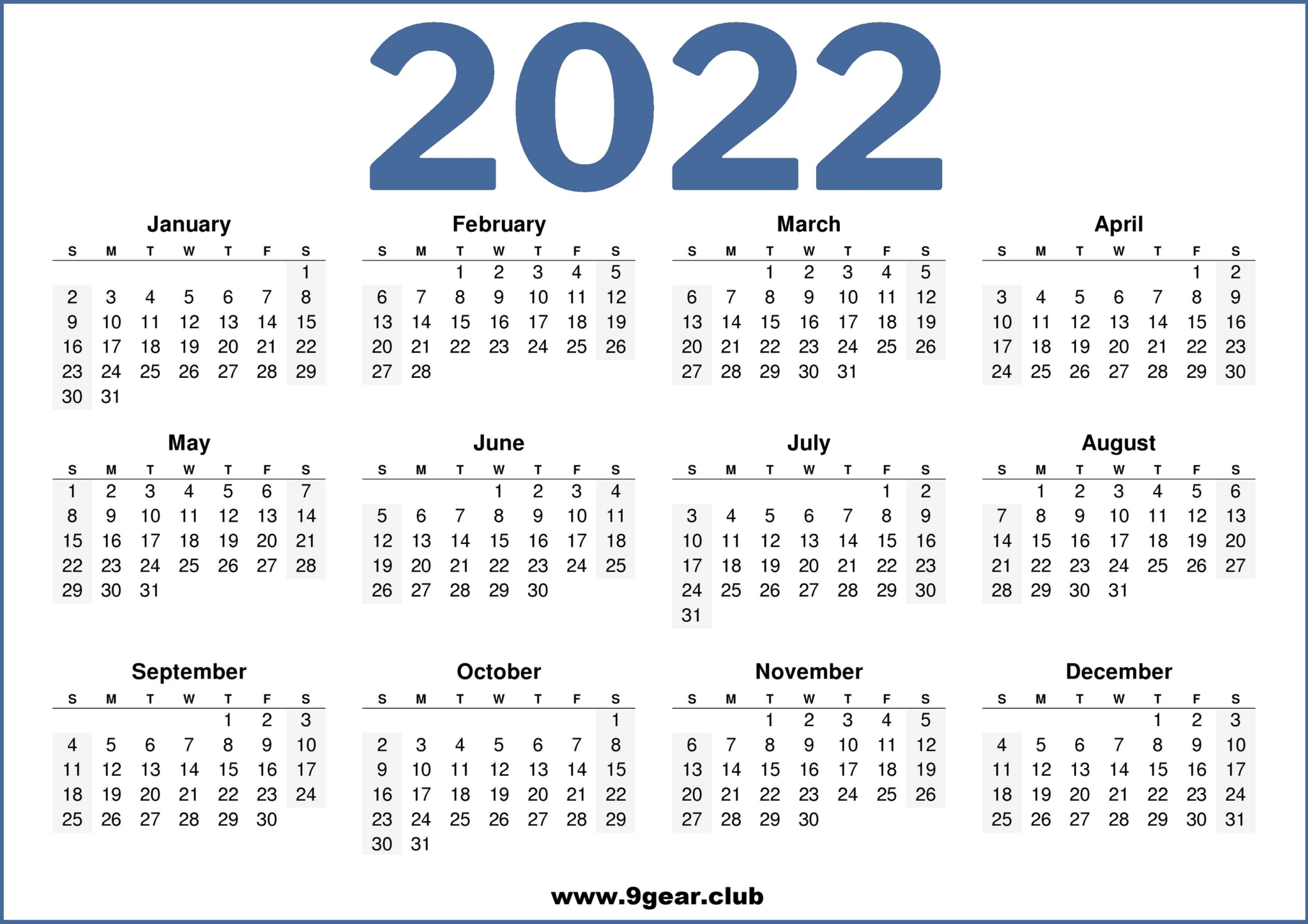 calendar 2022 monthly printable free