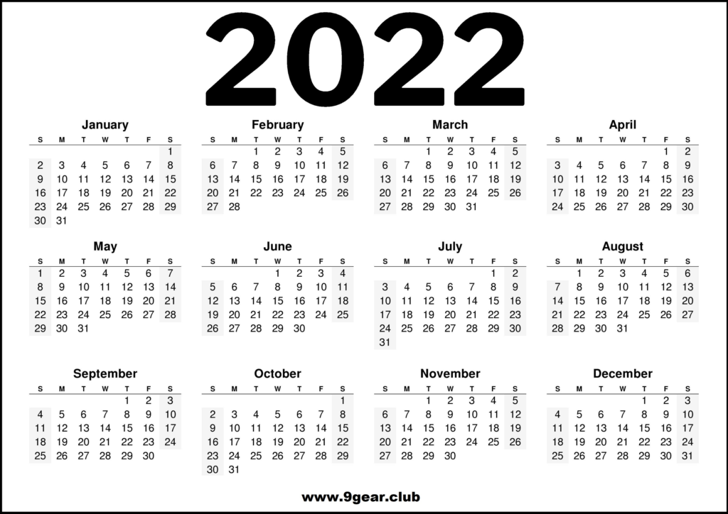 2022 Calendar Black and White HD