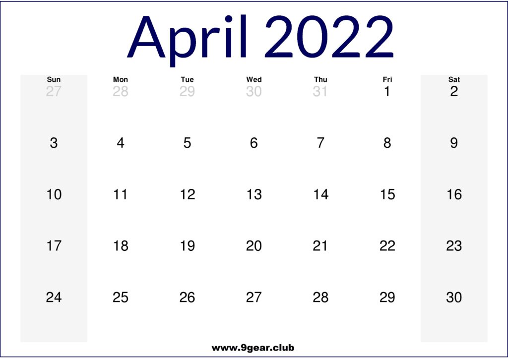 April 2022 US Calendar Printable