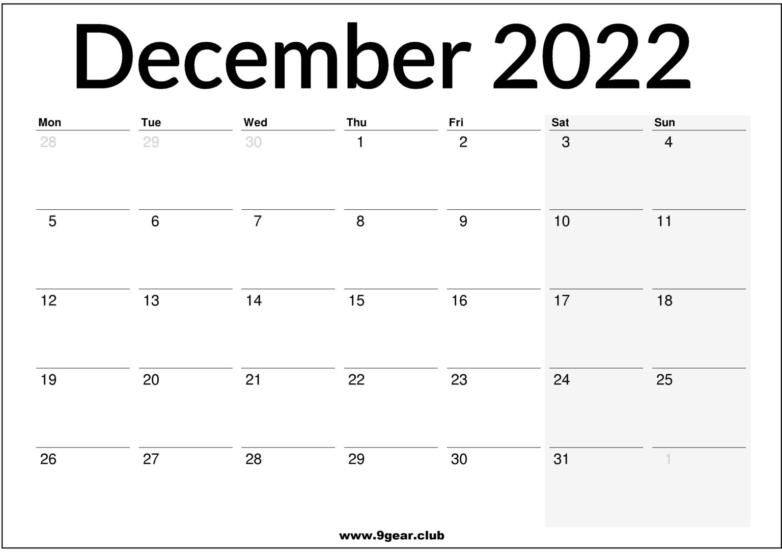 December 2022 Calendar Free Printable Calendar 20 December 2022 