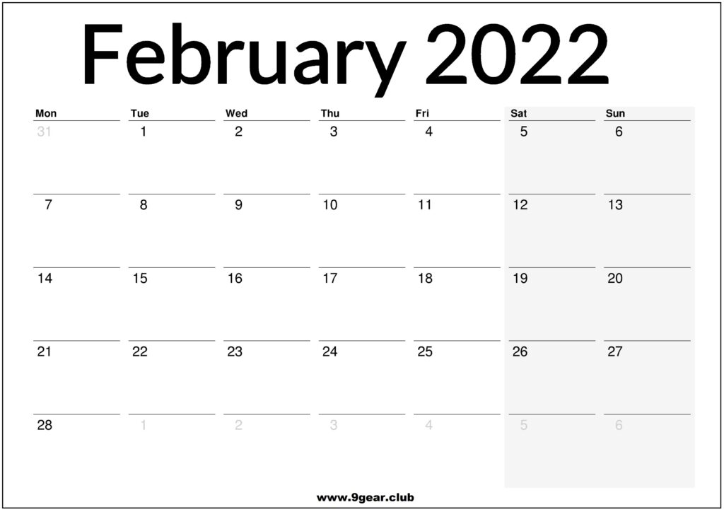 February 2022 UK Calendar Printable