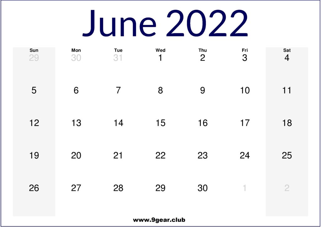 June 2022 US Calendar Printable
