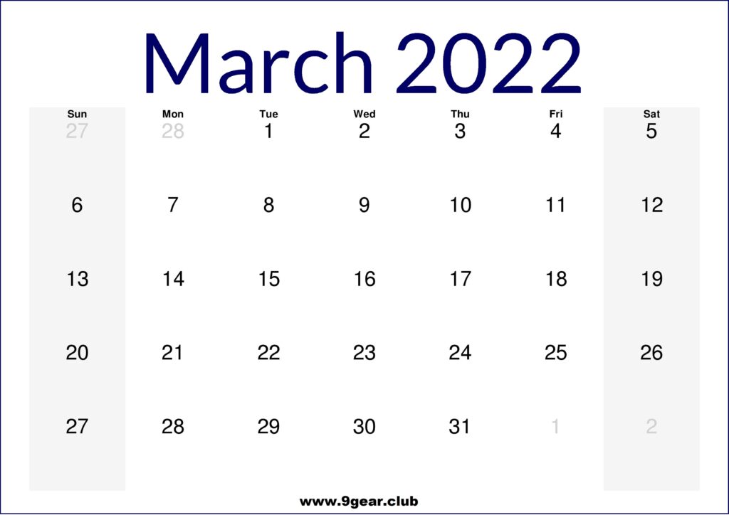 March 2022 US Calendar Printable
