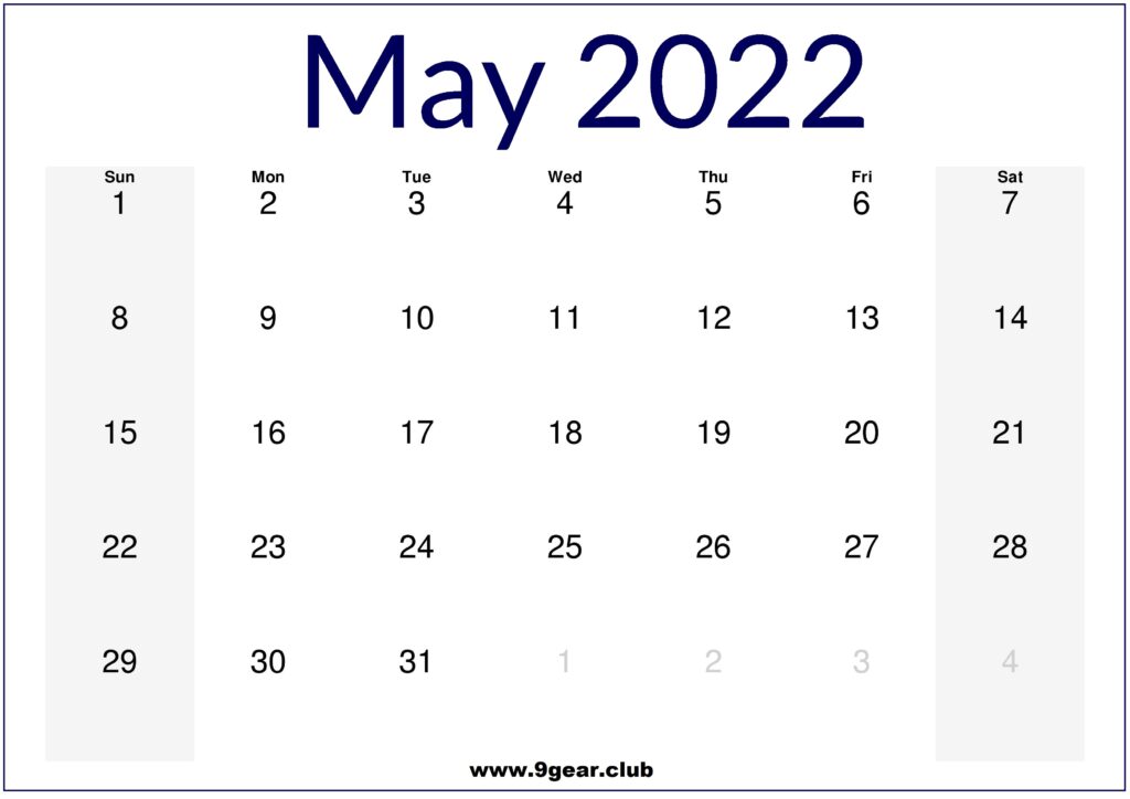 May 2022 US Calendar Printable