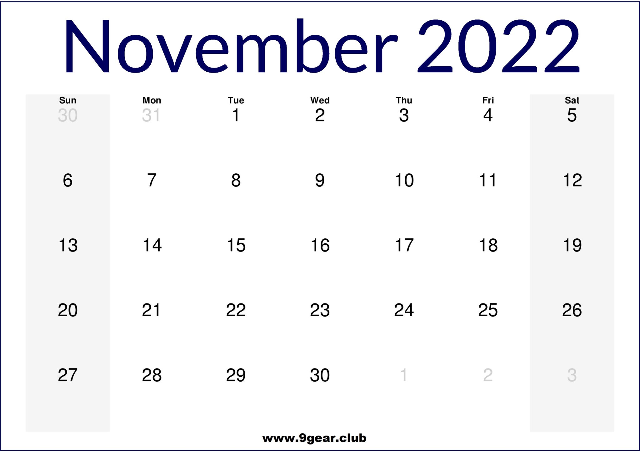 Free Printable Calendar November 2022 Canada
