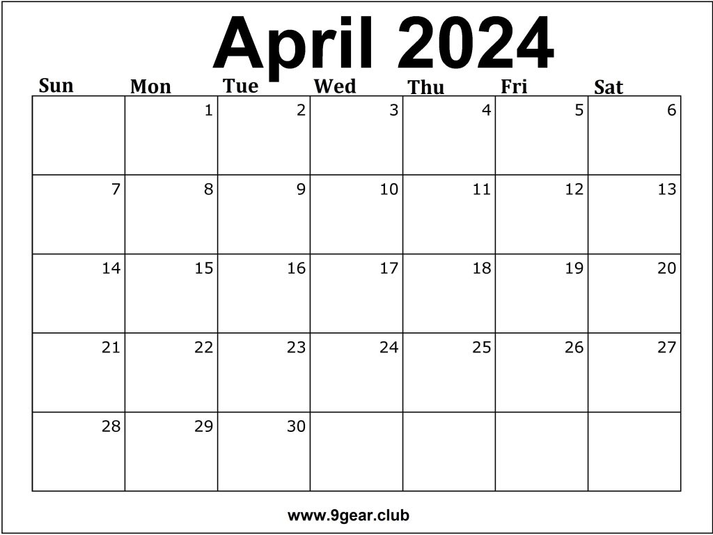 April 2024 Calendar Month Printable Calendar Franni Marybeth